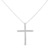 Silver 1/2 Cttw Brilliant Cut Diamond Miracle-Set Cross 18" Unisex Pendant Necklace