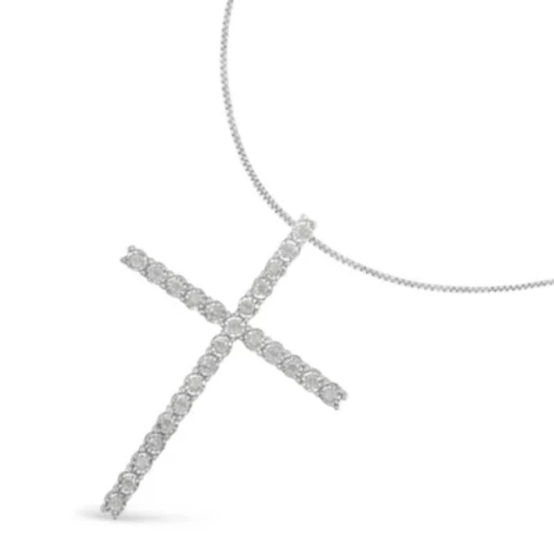 Silver 1/2 Cttw Brilliant Cut Diamond Miracle-Set Cross 18" Unisex Pendant Necklace
