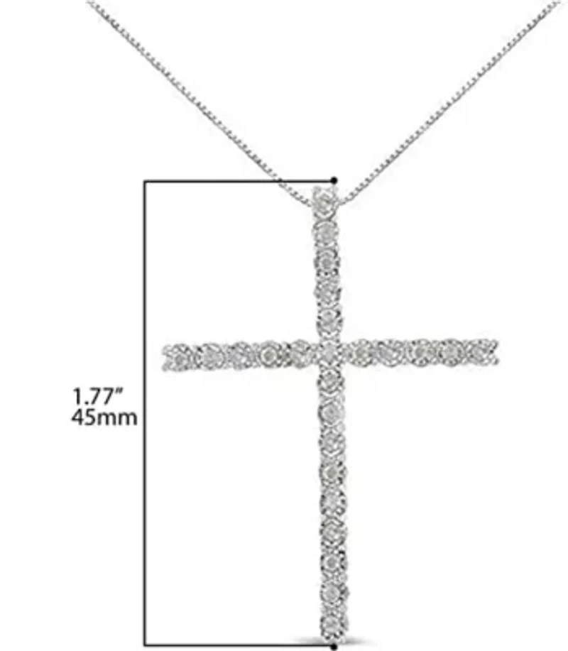 Silver 1/2 Cttw Brilliant Cut Diamond Miracle-Set Cross 18" Unisex Pendant Necklace