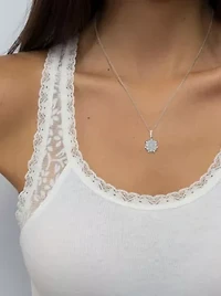 .925 Sterling Silver 1/4 cttw Diamond Floral Cluster Pendant Necklace