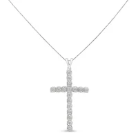.925 Sterling Silver 1/4 Cttw Diamond Miracle Set Cross Unisex Pendant Necklace 18"