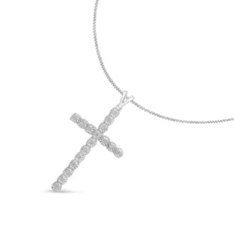 .925 Sterling Silver 1/4 Cttw Diamond Miracle Set Cross Unisex Pendant Necklace 18"