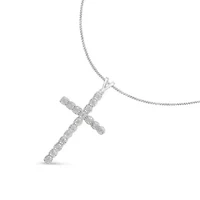 .925 Sterling Silver 1/4 Cttw Diamond Miracle Set Cross Unisex Pendant Necklace 18"