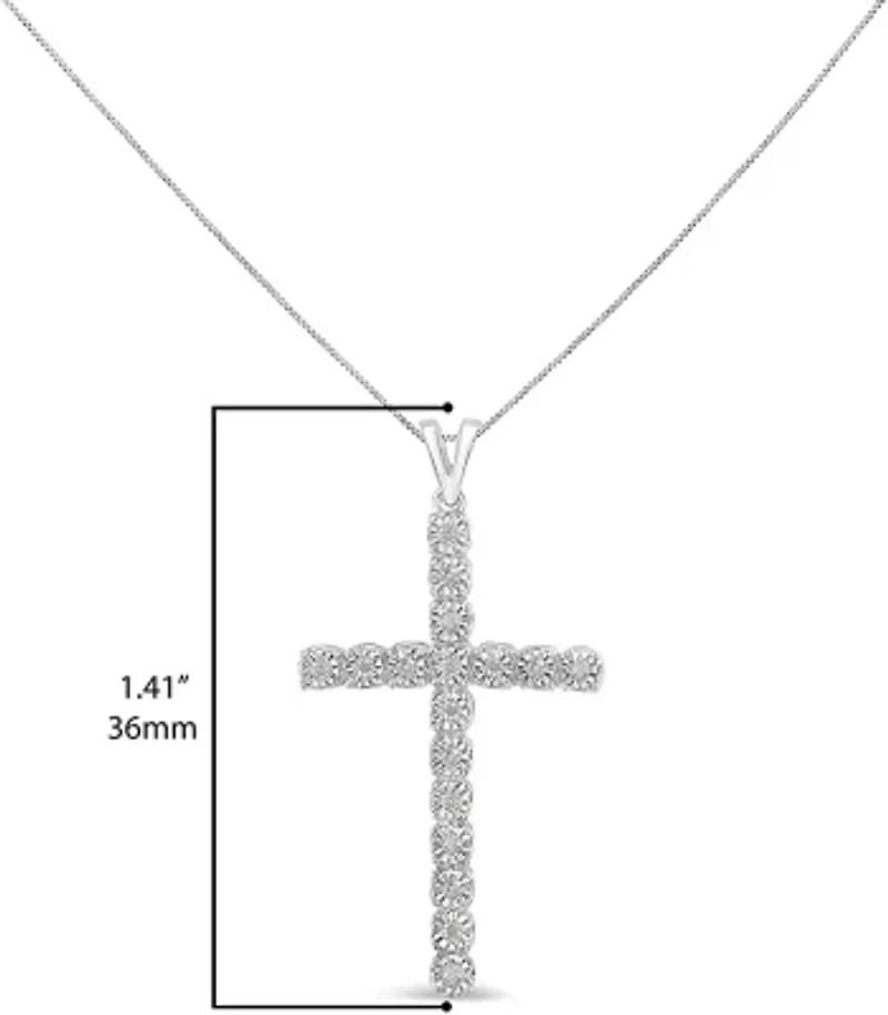.925 Sterling Silver 1/4 Cttw Diamond Miracle Set Cross Unisex Pendant Necklace 18"