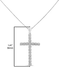 .925 Sterling Silver 1/4 Cttw Diamond Miracle Set Cross Unisex Pendant Necklace 18"