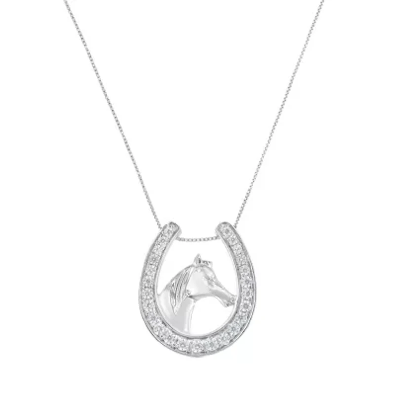 .925 Sterling Silver 1/4 cttw Diamond U Shape Pendant Necklace