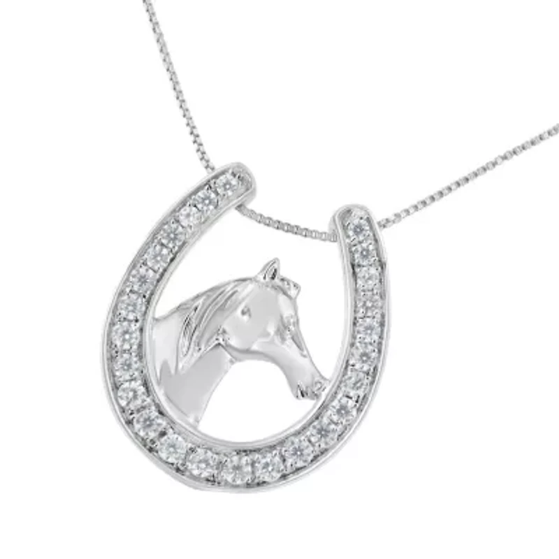 .925 Sterling Silver 1/4 cttw Diamond U Shape Pendant Necklace