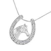 .925 Sterling Silver 1/4 cttw Diamond U Shape Pendant Necklace