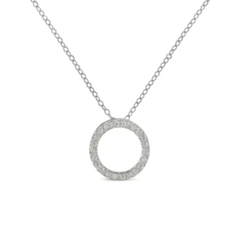 Silver 1/ Cttw Round-cut Diamond Open Circle Halo 18" Pendant Necklace