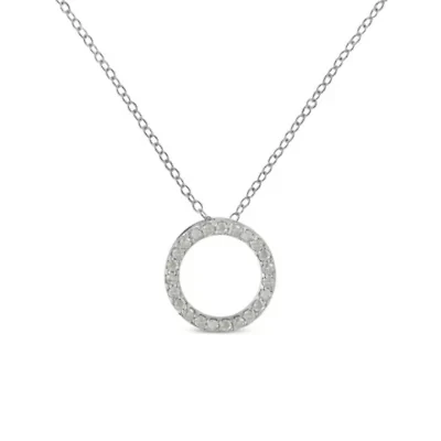 Silver 1/ Cttw Round-cut Diamond Open Circle Halo 18" Pendant Necklace
