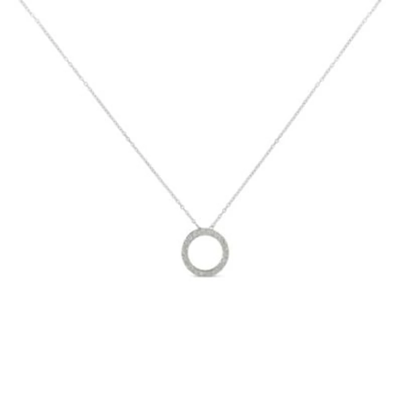 Silver 1/ Cttw Round-cut Diamond Open Circle Halo 18" Pendant Necklace