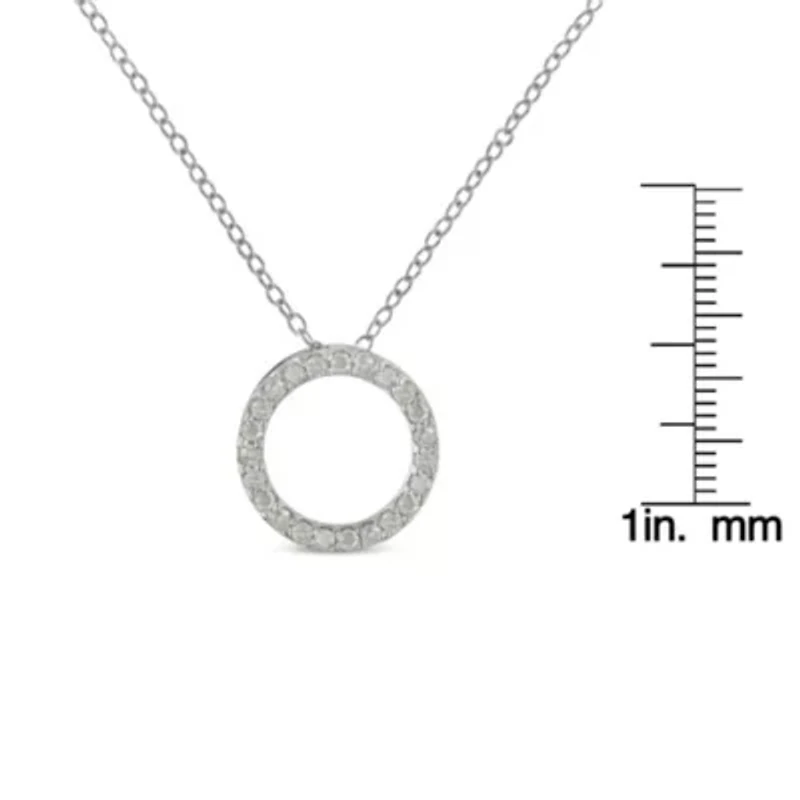 Silver 1/ Cttw Round-cut Diamond Open Circle Halo 18" Pendant Necklace
