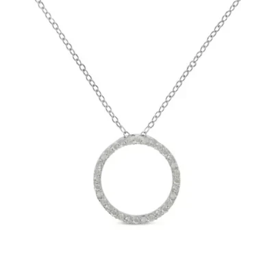 Silver 1/3 Cttw Round-cut Diamond Open Circle Halo 18" Pendant Necklace