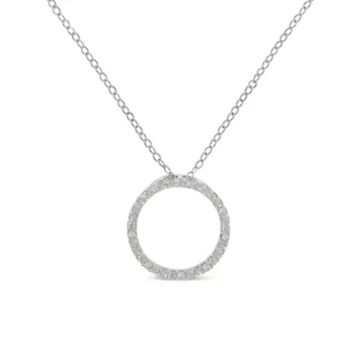 Silver 1/3 Cttw Round-Cut Diamond Open Circle Halo 18" Pendant Necklace