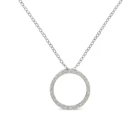 Silver 1/3 Cttw Round-Cut Diamond Open Circle Halo 18" Pendant Necklace