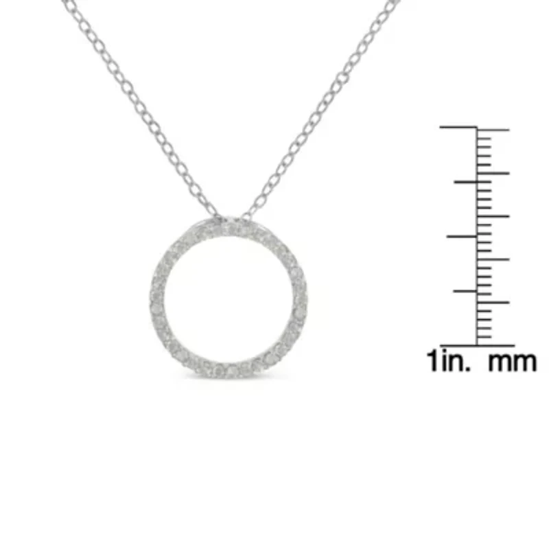 Silver 1/3 Cttw Round-Cut Diamond Open Circle Halo 18" Pendant Necklace