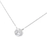 .925 Sterling Silver 1/10 Cttw Round-Cut Diamond Bezel 18" Pendant Necklace