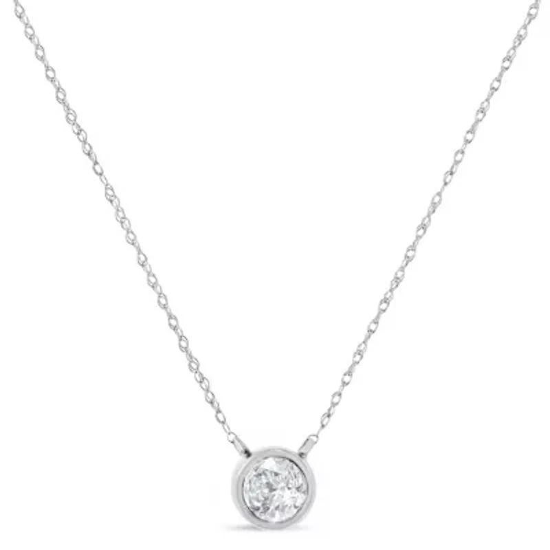 .925 Sterling Silver 1/10 Cttw Round-Cut Diamond Bezel 18" Pendant Necklace