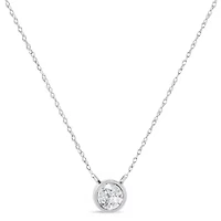 .925 Sterling Silver 1/10 Cttw Round-Cut Diamond Bezel 18" Pendant Necklace
