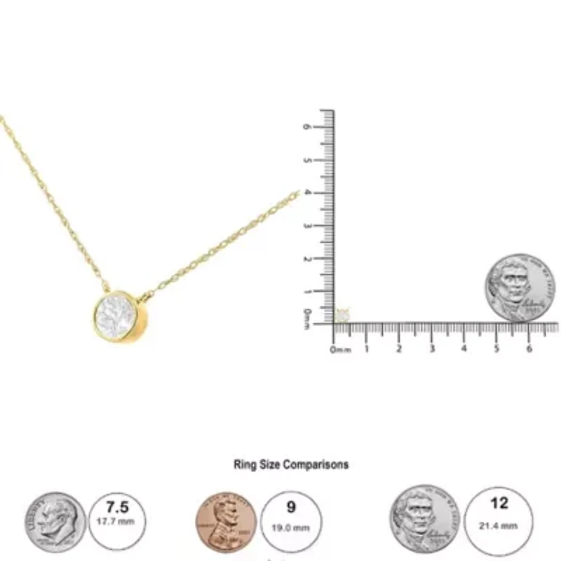 14K Yellow Gold Silver 1/3 Cttw Round Cut Diamond Bezel 18" Pendant Necklace