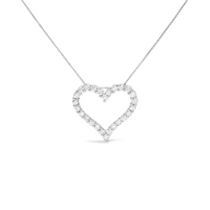 .925 Sterling Silver 2.0 Cttw Diamond Open Heart 18" Pendant Necklace