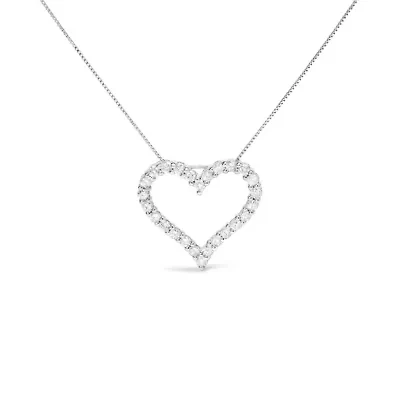 .925 Sterling Silver 2.0 Cttw Diamond Open Heart 18" Pendant Necklace