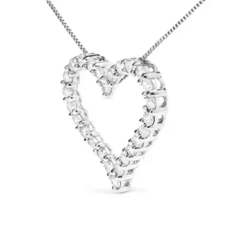 .925 Sterling Silver 2.0 Cttw Diamond Open Heart 18" Pendant Necklace