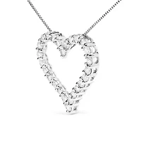 .925 Sterling Silver 2.0 Cttw Diamond Open Heart 18" Pendant Necklace