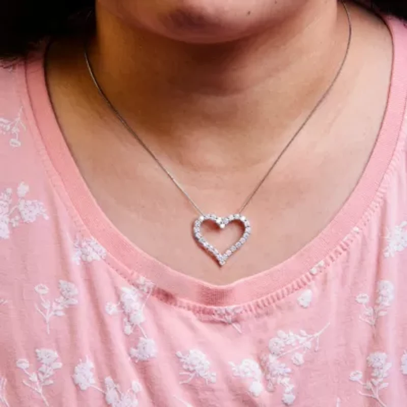 .925 Sterling Silver 2.0 Cttw Diamond Open Heart 18" Pendant Necklace