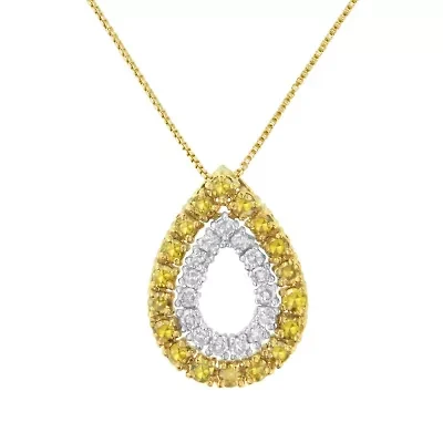 Yellow Gold Plated Silver Treated Yellow Diamond Pear Shape Pendant Necklace