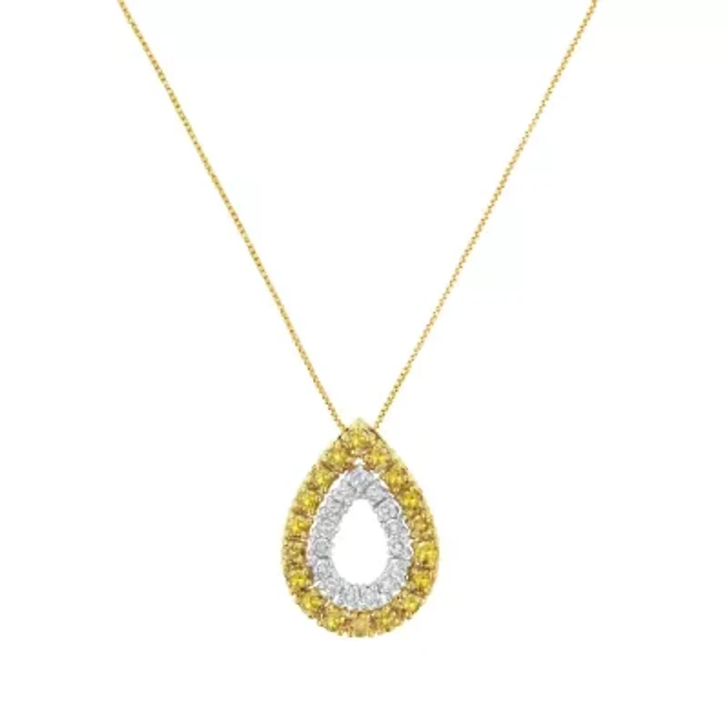 Yellow Gold Plated Silver Treated Yellow Diamond Pear Shape Pendant Necklace