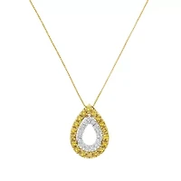 Yellow Gold Plated Silver Treated Yellow Diamond Pear Shape Pendant Necklace