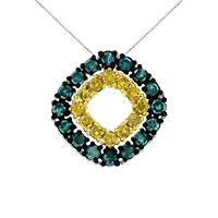 Silver 1/2 Cttw Treated Blue and Yellow Diamond Double Square 18" Pendant Necklace