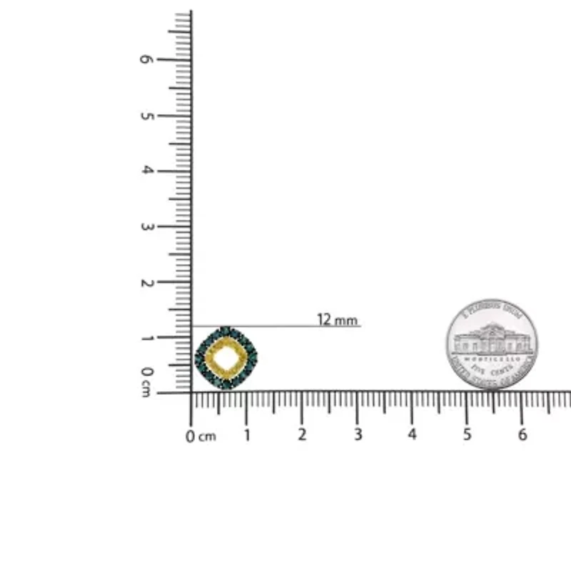 Silver 1/2 Cttw Treated Blue and Yellow Diamond Double Square 18" Pendant Necklace