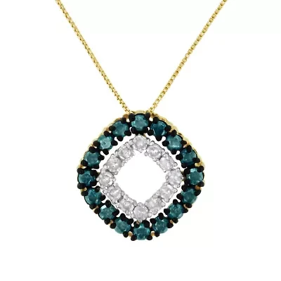 14K Yellow Gold Plated Silver 1/2 Cttw Color Treated Diamond Square Pendant Necklace