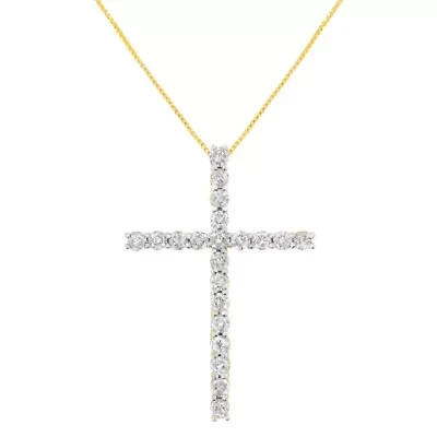 10K Yellow Gold Plated Silver 4.0 Cttw Diamond Cross Pendant Necklace - 18"
