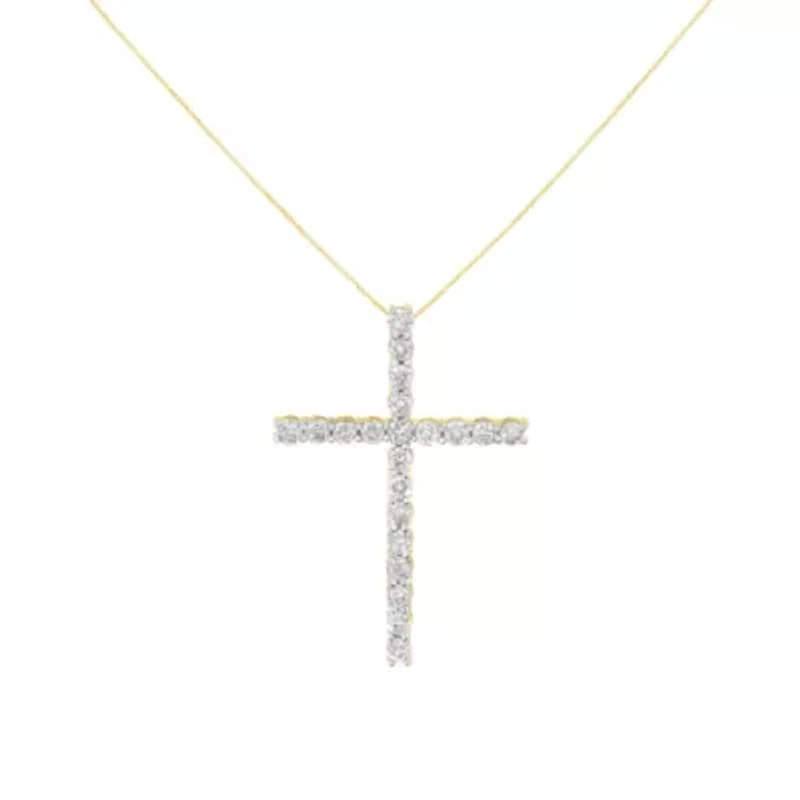 10K Yellow Gold Plated Silver 4.0 Cttw Diamond Cross Pendant Necklace - 18"