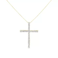 10K Yellow Gold Plated Silver 4.0 Cttw Diamond Cross Pendant Necklace - 18"