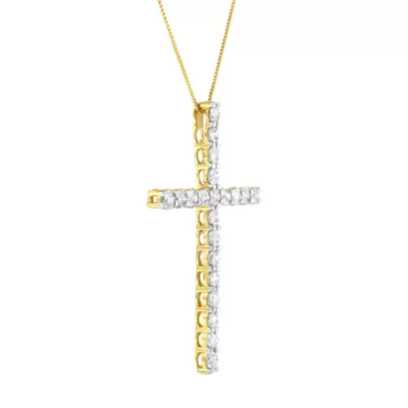 10K Yellow Gold Plated Silver 4.0 Cttw Diamond Cross Pendant Necklace - 18"