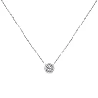 .925 Sterling Silver 1/2 Cttw Round Diamond Halo Circle Pendant 18" Necklace