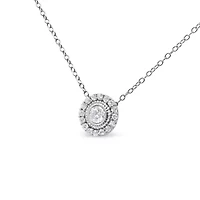 .925 Sterling Silver 1/2 Cttw Round Diamond Halo Circle Pendant 18" Necklace
