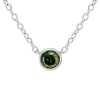Silver 1/5 Cttw Treated Green Diamond Solitaire Bezel 18" Pendant Necklace