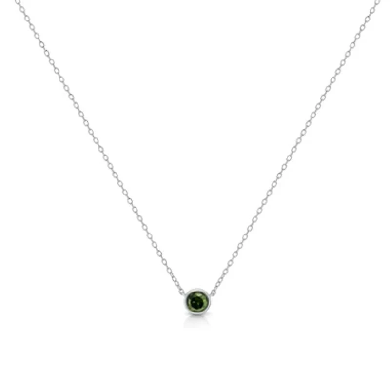 Silver 1/5 Cttw Treated Green Diamond Solitaire Bezel 18" Pendant Necklace