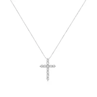 .925 Sterling Silver 1.0 Cttw Prong Set Diamond Cross 18" Pendant Necklace
