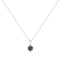 Silver 1/2 Cttw Prong Set Treated Green Diamond Floral Cluster 18" Pendant Necklace
