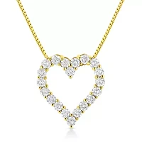 14K Yellow Gold Plated Silver 2.0 Cttw Diamond Classic Open Heart Pendant Necklace
