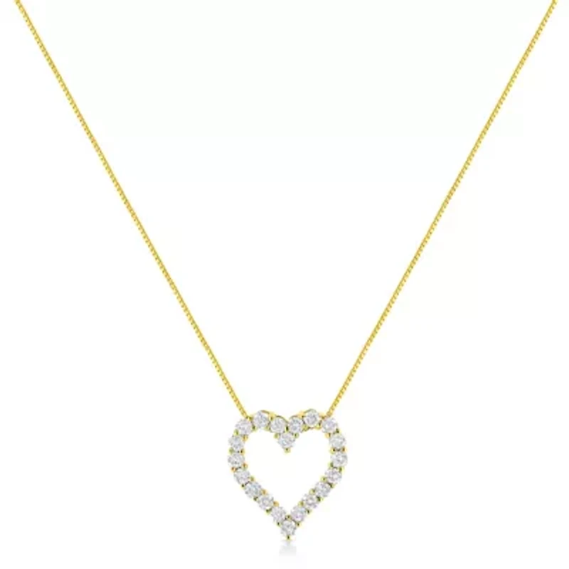 14K Yellow Gold Plated Silver 2.0 Cttw Diamond Classic Open Heart Pendant Necklace