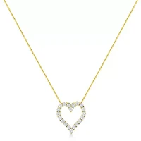 14K Yellow Gold Plated Silver 2.0 Cttw Diamond Classic Open Heart Pendant Necklace