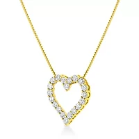 14K Yellow Gold Plated Silver 2.0 Cttw Diamond Classic Open Heart Pendant Necklace