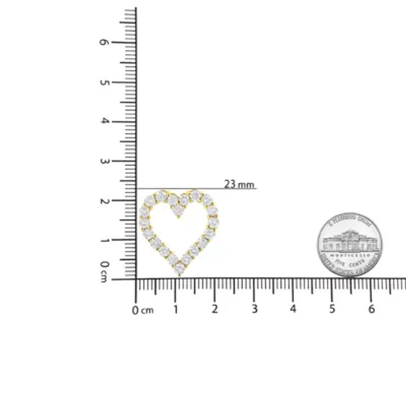 14K Yellow Gold Plated Silver 2.0 Cttw Diamond Classic Open Heart Pendant Necklace